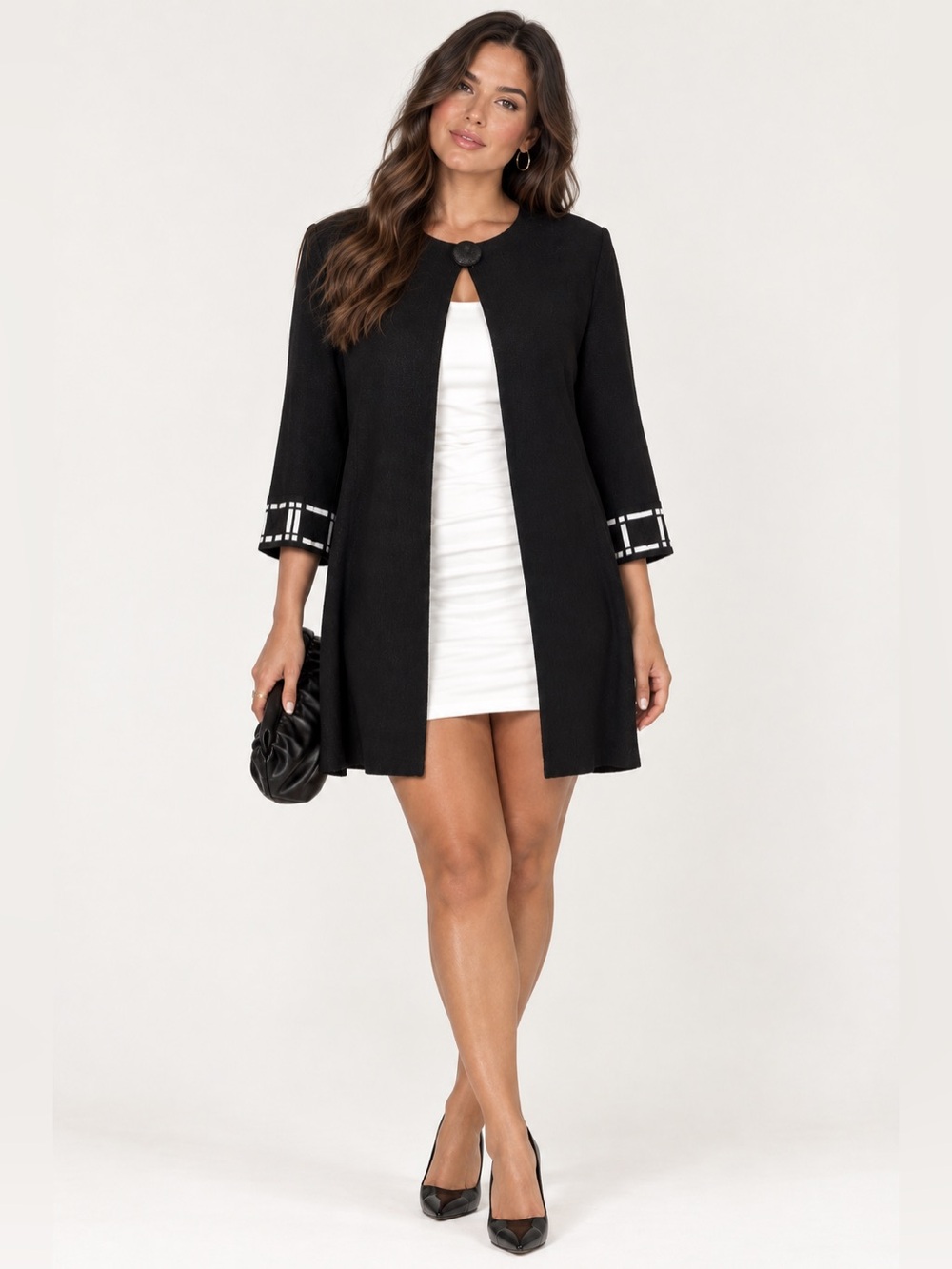 MISOOK Black Longline Open Cardigan with Contrast Trim
